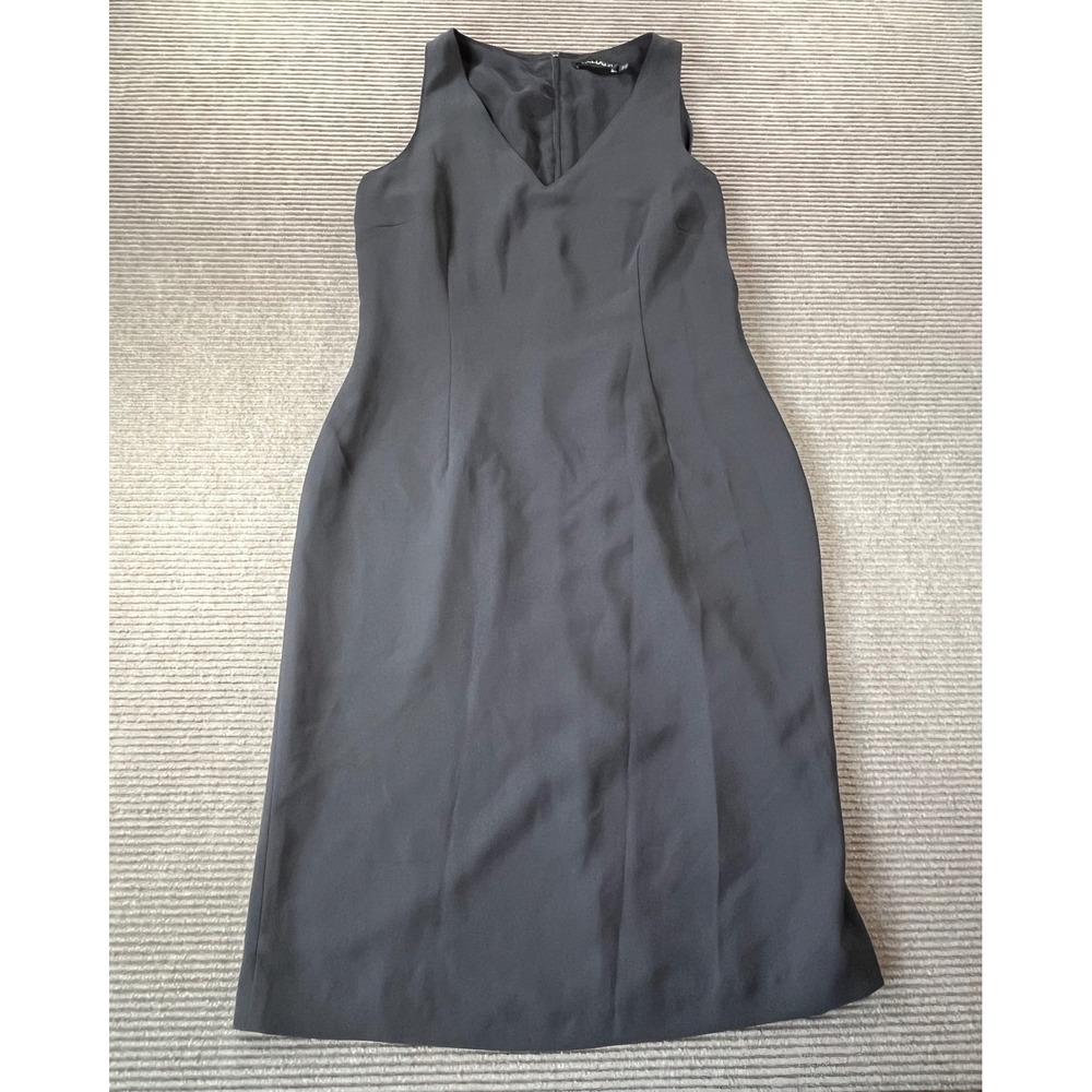 Tahari Womens Charcoal Grey V-Neck Sleeveless Midi Sheath Dress Size 14